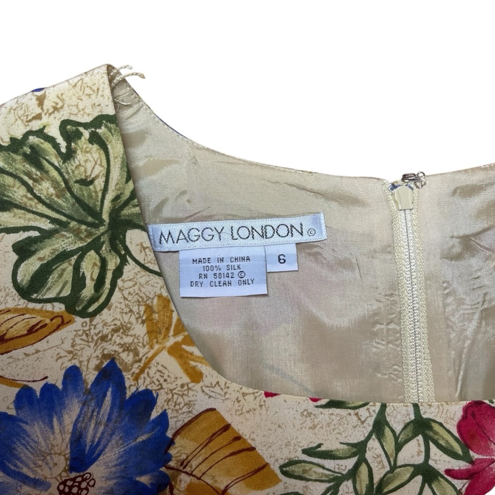 Woman's Dress Maggy London Colorful Floral‎ Sheath Square Neck Short Sleeve Midi - Picture 8 of 10